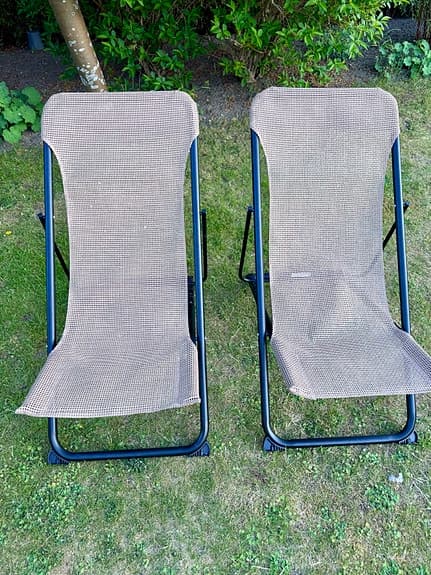 Hopfällbara solstolar beige med svart stålstomme