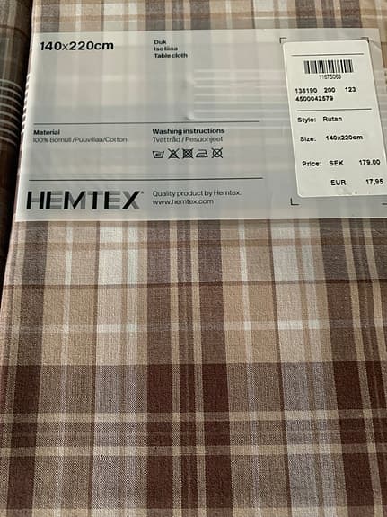 Hemtex Rutan duk 140x220 cm rutigt bomullstyg