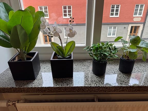 4 ST konstväxter i svarta krukor (Köptes för visning)