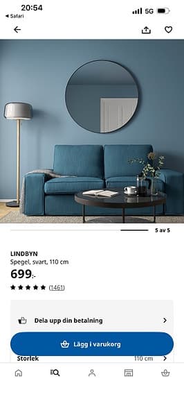 IKEA LINDBYN rund spegel 110 cm svart
