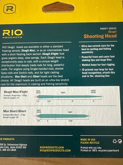RIO Skagit Max Short Shooting Head 200gr/12,9g 17ft Teal/Orange