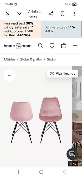 Matstolar 6st i rosa sammet