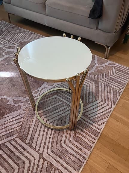 Alessi sidobord vitt med mässingsstativ av Achille Castiglioni