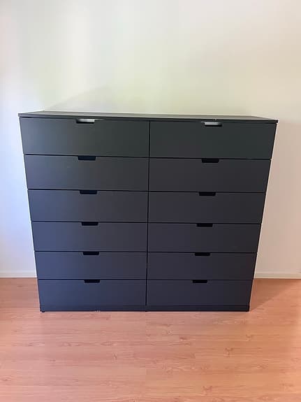Ikea Nordli Byrå med 12 lådor, antracit, 160x145 cm