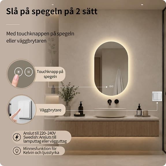 REA pris! Ny Badrumsspegel Imfri LED 50x100 cm Tenfors Oval