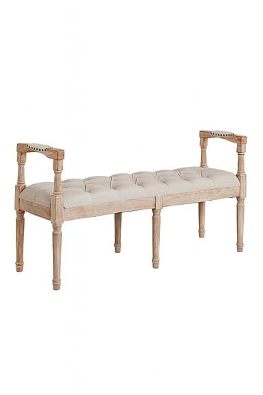 Bänk med stoppad sits i beige tyg och trästomme nytt i kartong !