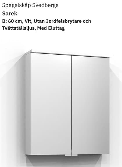 Svedbergs Sarek spegelskåp med LED-belysning och eluttag