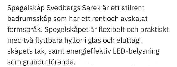 Svedbergs Sarek spegelskåp med LED-belysning och eluttag