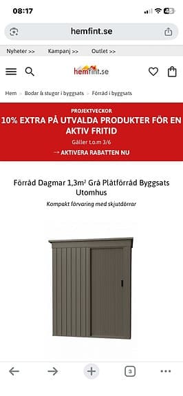 Dagmar förråd 1,3 m² grått plåtförråd utomhus