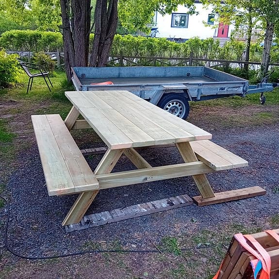 Trädgårdsbord och bänkar i trä