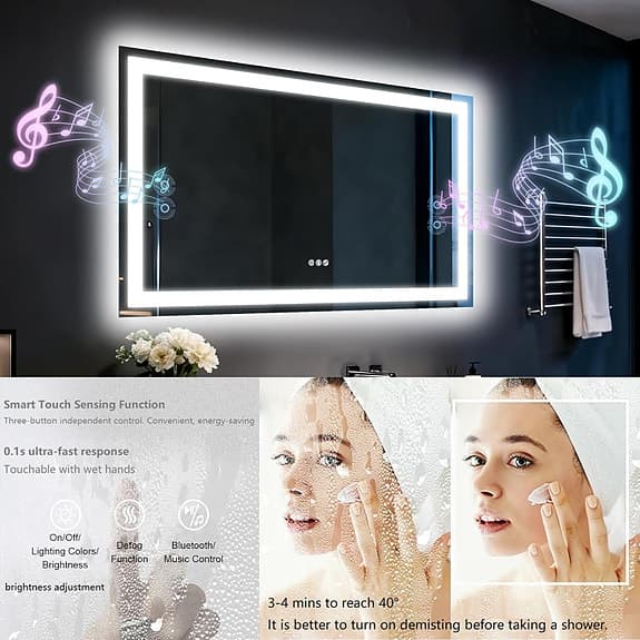 LED-badrumsspegel med dimbar belysning och anti-fog 100x70 cm