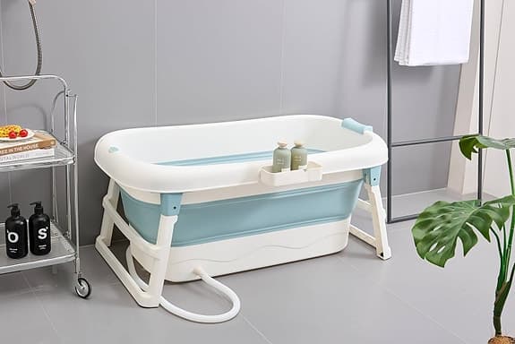 Hopfällbart badkar 117x62 cm vitt/blått