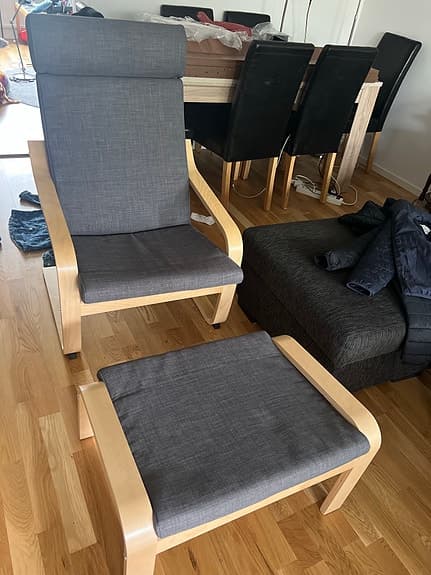 Fåtölj, björkfaner/Hillared antracit