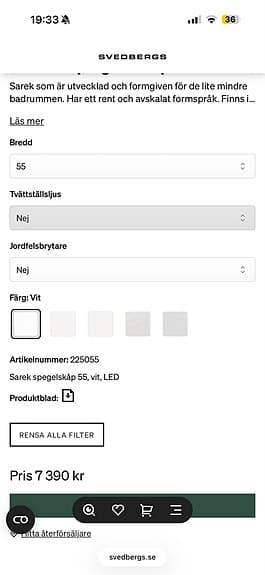 Sarek spegelskåp 55 vit med LED