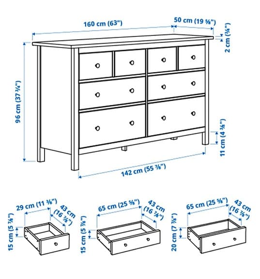 IKEA HEMNES byrå 8 lådor grålaserad