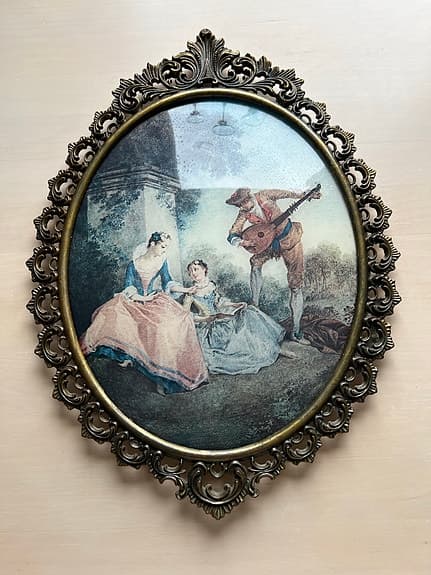 Retro dekorativ väggtavla med oval ram. Vintage tavla konst art dekor decor