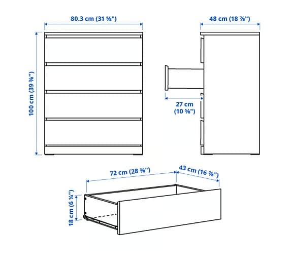 IKEA MALM byrå med 4 lådor + sotad glasskiva