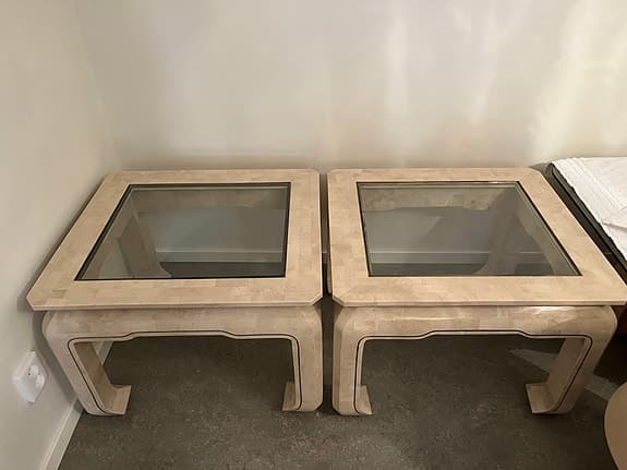 Soffbord med glas, ljusbeige, 2 st