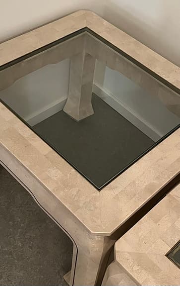 Soffbord med glas, ljusbeige, 2 st