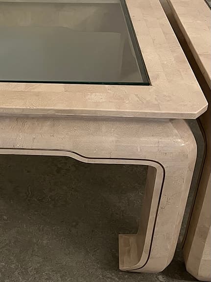 Soffbord med glas, ljusbeige, 2 st