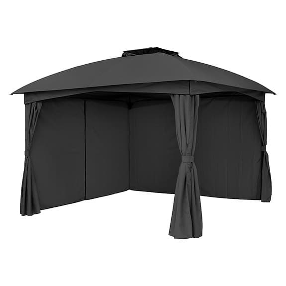 Paviljong med tak och sidogardiner grå