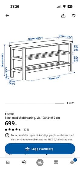 Bänk med skoförvaring