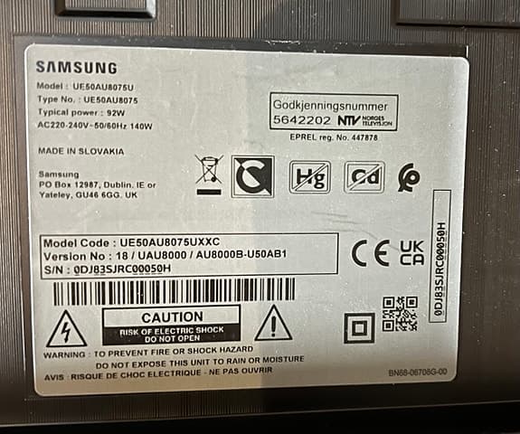 SAMSUNG 50" 4K LED TV UE50AU8075UXXC