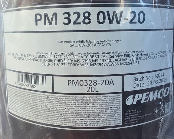 Pemco PM 328 0W-20 motorolja 20L