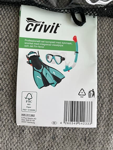 Crivit snorkelset med fenor och mask turkos