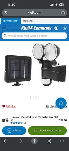 Ledsavers solcellsdriven strålkastare 500 lumen med sensor