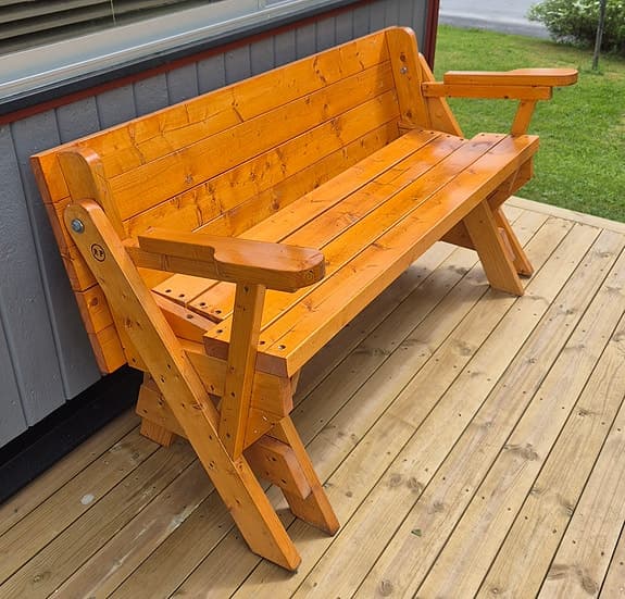 Hopfällbar trädgårdsbänk / picknickbord i trä
