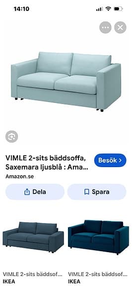 Ikea Vimle ljusblå bäddsoffa, 2 sits