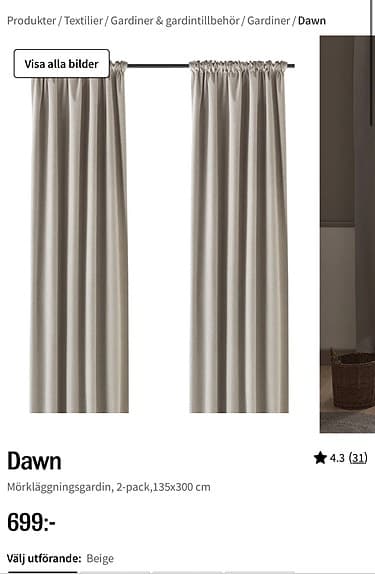 Mio Dawn mörkläggningsgardiner beige