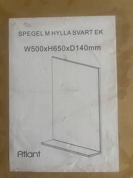 Atlant spegel med hylla svart ek 650 x 500 x 140 ( NY )