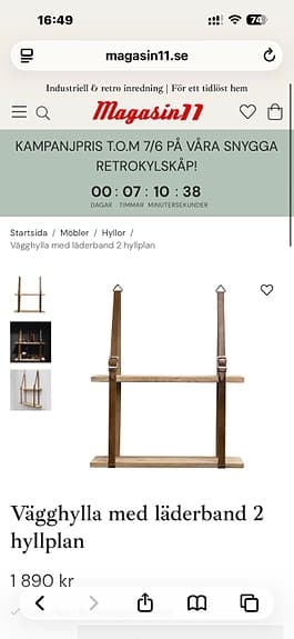 Vägghylla med läderband