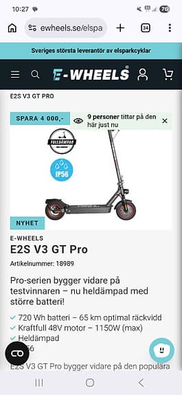E-Wheels E2S V3 GT Pro elsparkcykel svart