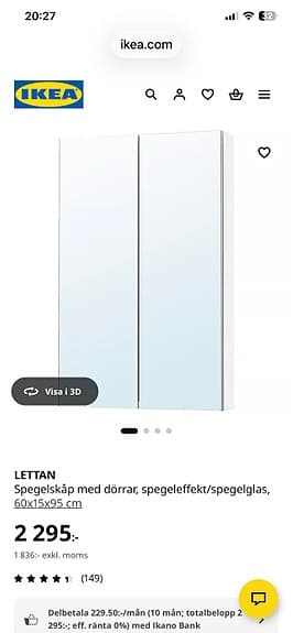 Ikea Lettan spegelskåp 60x95 NY