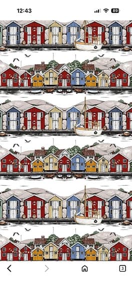 Nytt tyg Arvidssons Textil Bryggvik metervara tyg skärgårdsmotiv