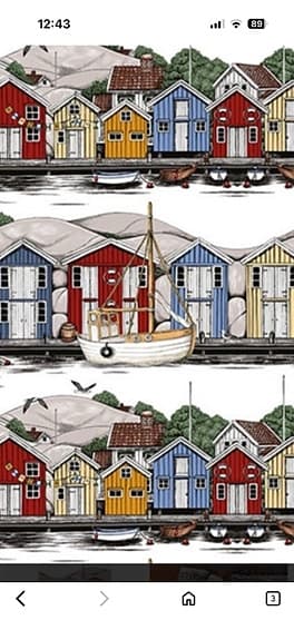 Nytt tyg Arvidssons Textil Bryggvik metervara tyg skärgårdsmotiv