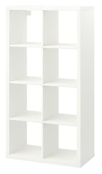Vit IKEA-hylla (Kallax) med öppna fack