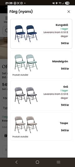 Hopfällbara stolar sammet och högre barstolar