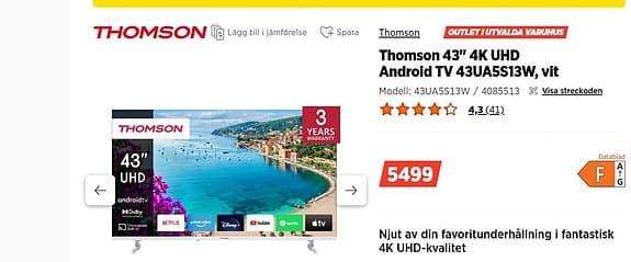 Thomson 43UA5533W 43" 4K Smart TV