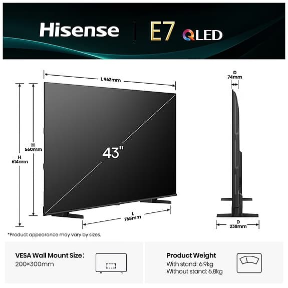 Hisense 43" E7Q 4K QLED Smart TV (2025)