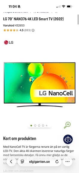 Stor LG 70” 4K Smart TV (NANO76) – fint skick, billigt