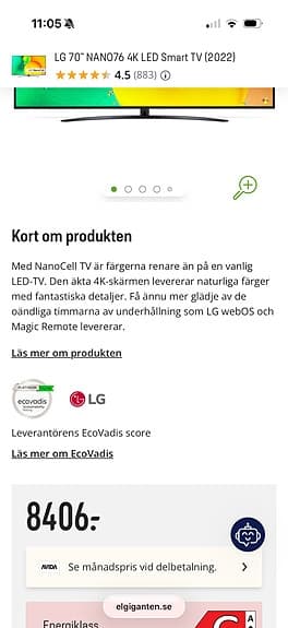 Stor LG 70” 4K Smart TV (NANO76) – fint skick, billigt