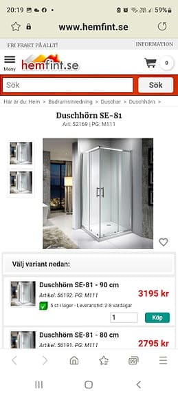 Duschhörn INR SE-81 90x90 cm glas