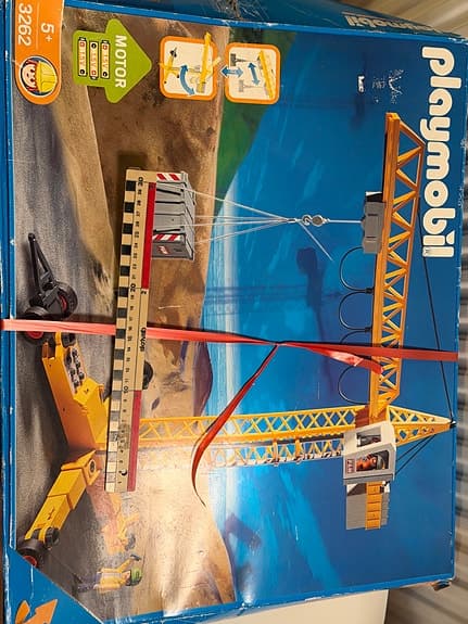 Playmobil 3262 Motoriserad Byggkran – fungerar, låda & extra delar