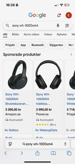 Sony WH-1000XM4 trådlösa hörlurar svart