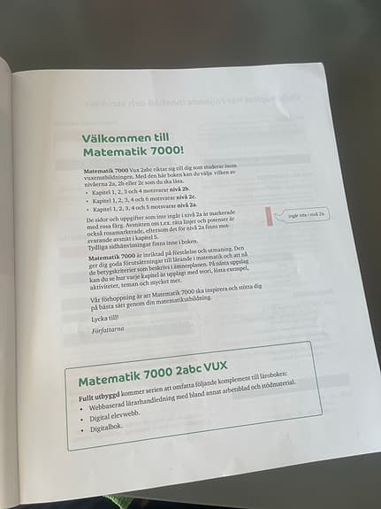Matematik 7000 Vux Nivå 2abc lärobok
