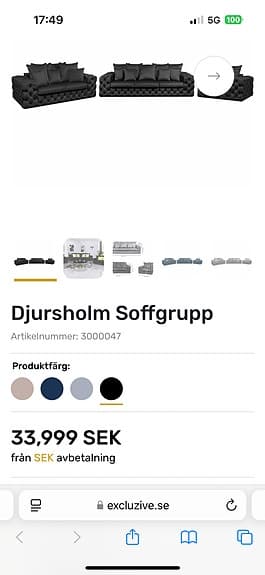 Djursholm soffgrupp typ Chesterfield i svart sammet